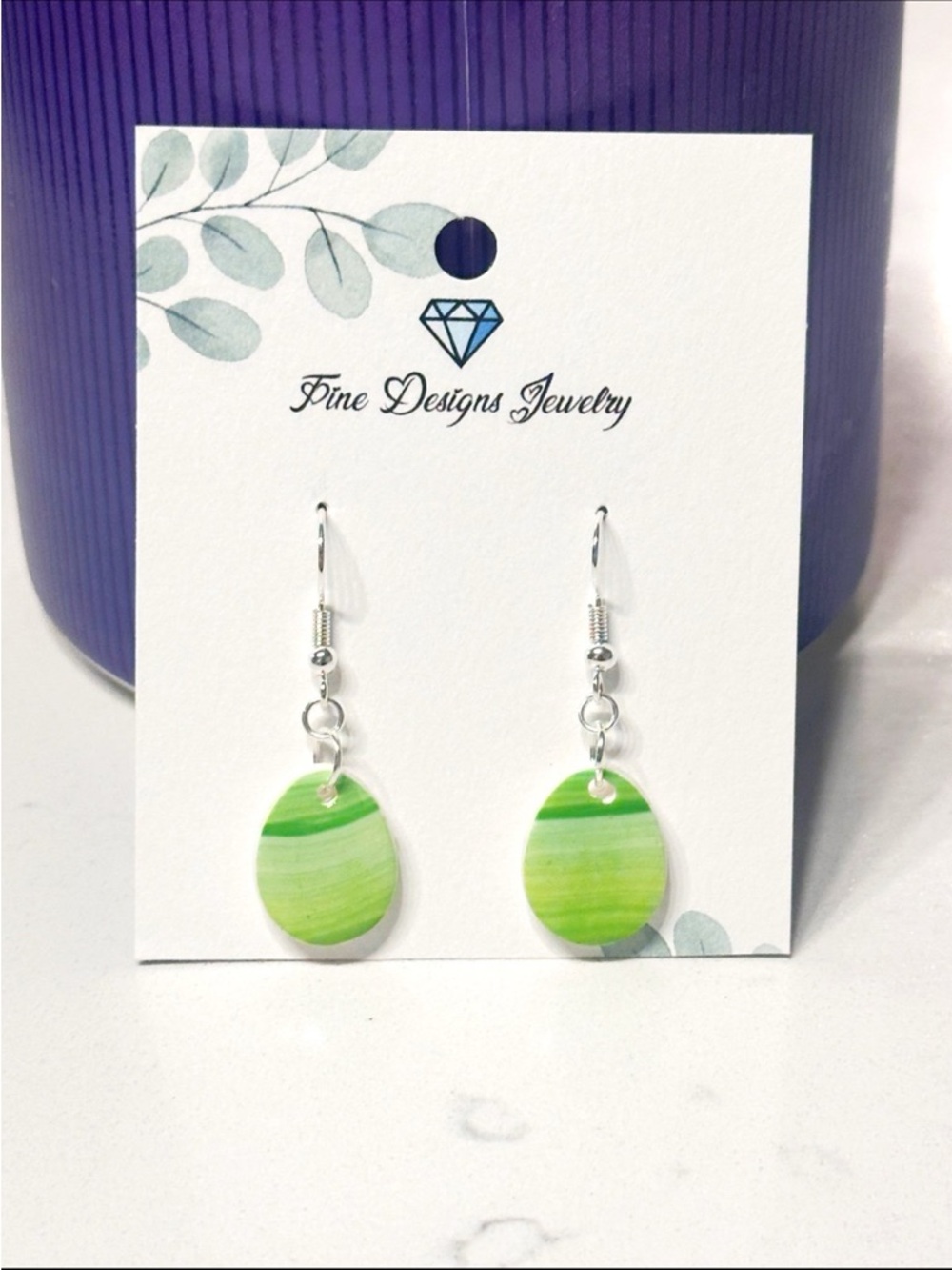 Green Oval Drop Earrings